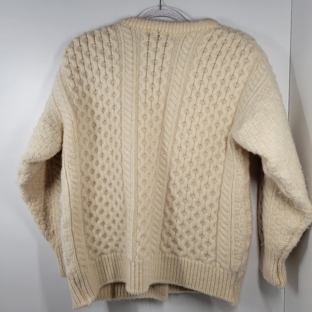 Celtic Country  Cream Heavy 100% Wool Cardigan Sweater Women Size Small - Picture 2 of 5